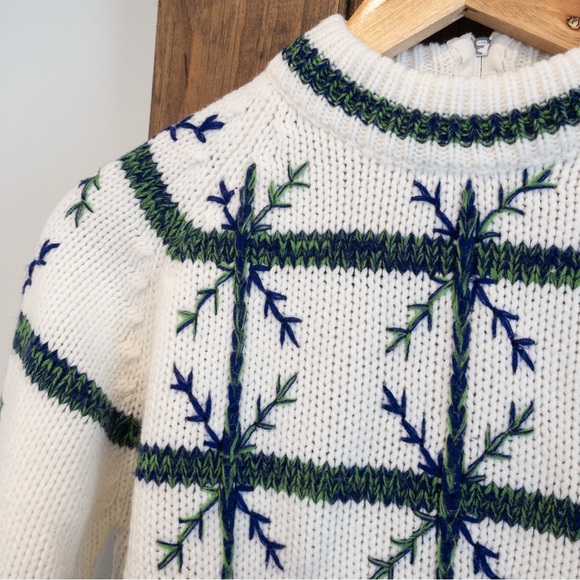 Vintage Handknit Cottagecore Cabincore Mock Neck Cross Stitch Sweater Small - Picture 2 of 9